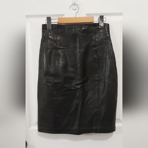 Ann Taylor Black Leather Pencil Skirt XS, Size 6